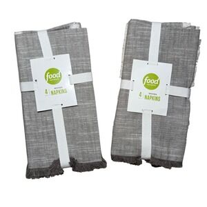 Food Network Woven Fringe Cotton Napkins‎ Gray Set of 4 (x2) 8 Total New NWT